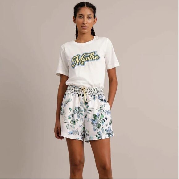 MUNTHE Uniga Floral Silk Blend Drawstring Shorts in Blue Size 8 NWT $265 - Picture 5 of 8